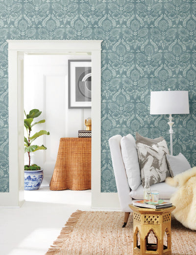 product image for Laurel Damask Wallpaper in Teal from the Bohemian Luxe Collection by Antonina Vella 49