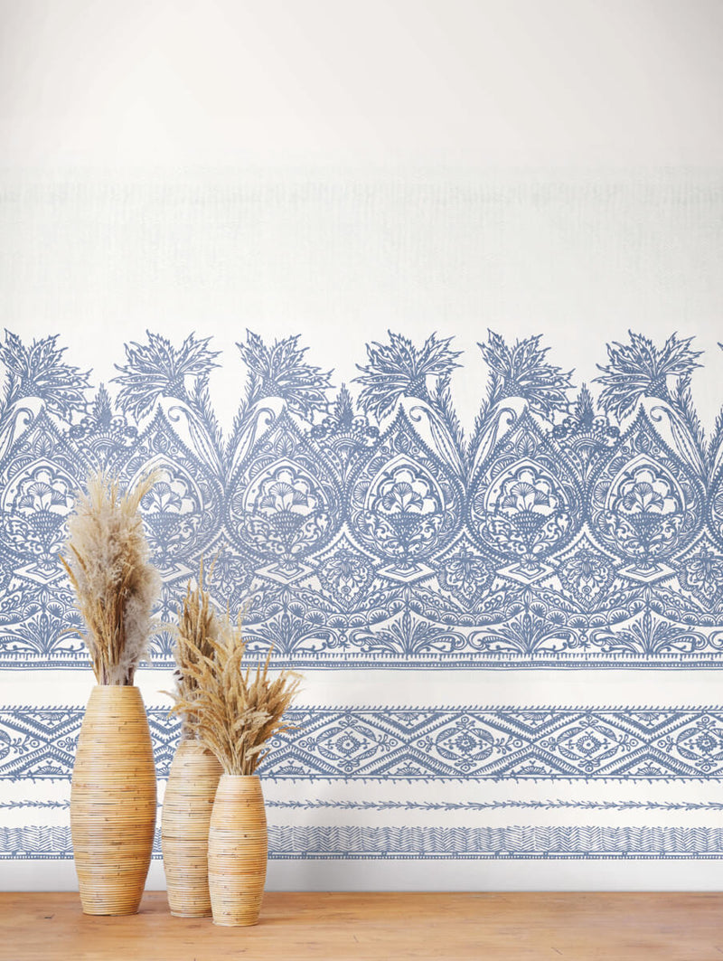 media image for Henna Wallpaper Mural in Blue/White from the Bohemian Luxe Collection by Antonina Vella 262