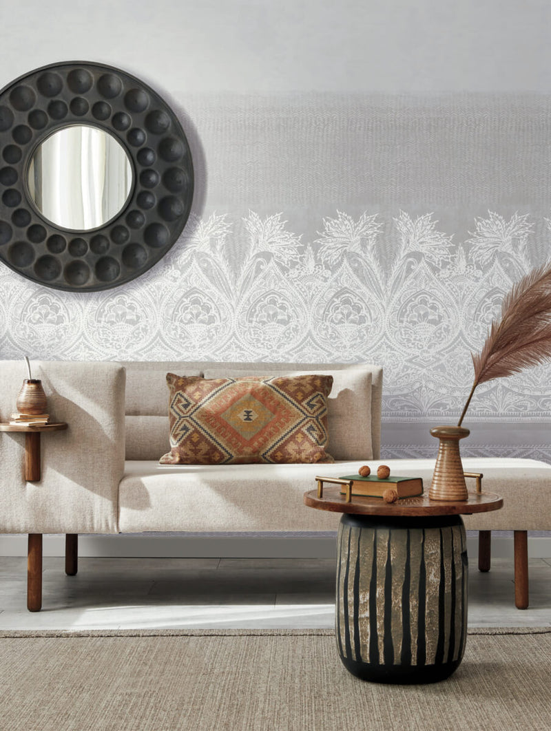 media image for Henna Wallpaper Mural in White/Grey from the Bohemian Luxe Collection by Antonina Vella 282
