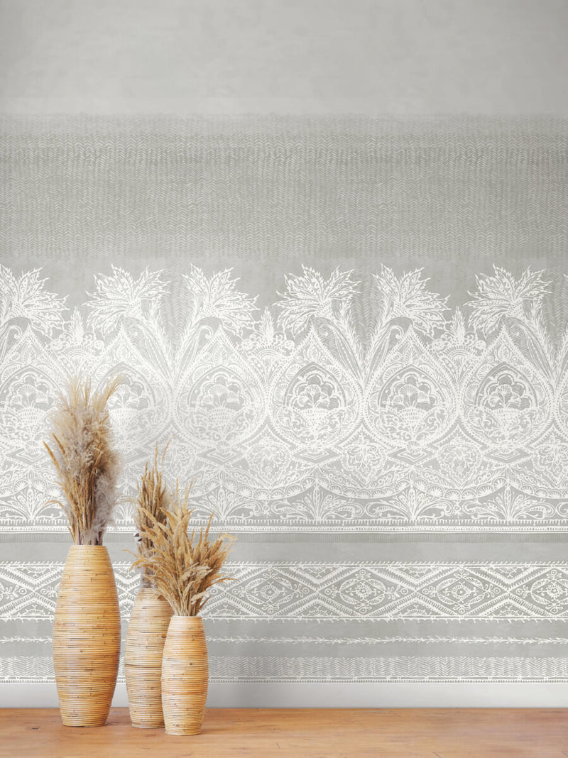 media image for Henna Wallpaper Mural in White/Grey from the Bohemian Luxe Collection by Antonina Vella 275