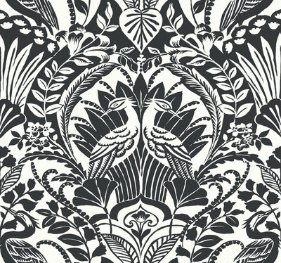 product image of Egret Damask Wallpaper in Black/White from Damask Resource Library by York Wallcoverings 563