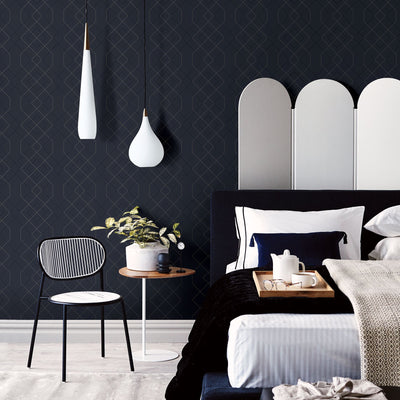 product image for Ballard Geometric Wallpaper in Indigo from the Scott Living Collection by Brewster Home Fashions 8
