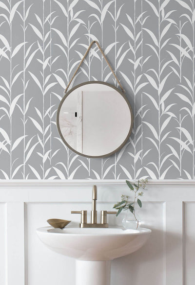 product image for Bamboo Leaves Peel-and-Stick Wallpaper in Grey by NextWall 44