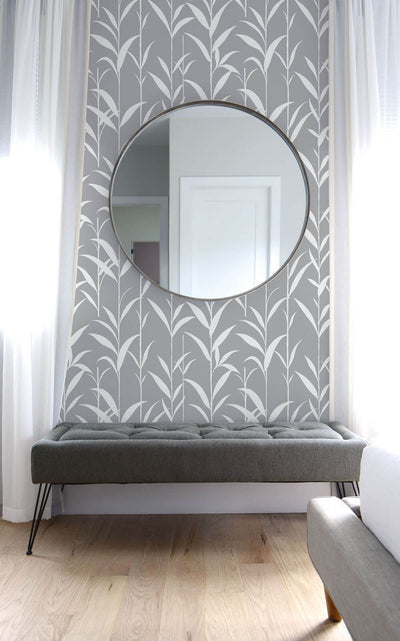product image for Bamboo Leaves Peel-and-Stick Wallpaper in Grey by NextWall 1