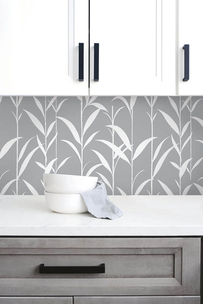 product image for Bamboo Leaves Peel-and-Stick Wallpaper in Grey by NextWall 15