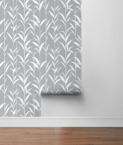 product image for Bamboo Leaves Peel-and-Stick Wallpaper in Grey by NextWall 54