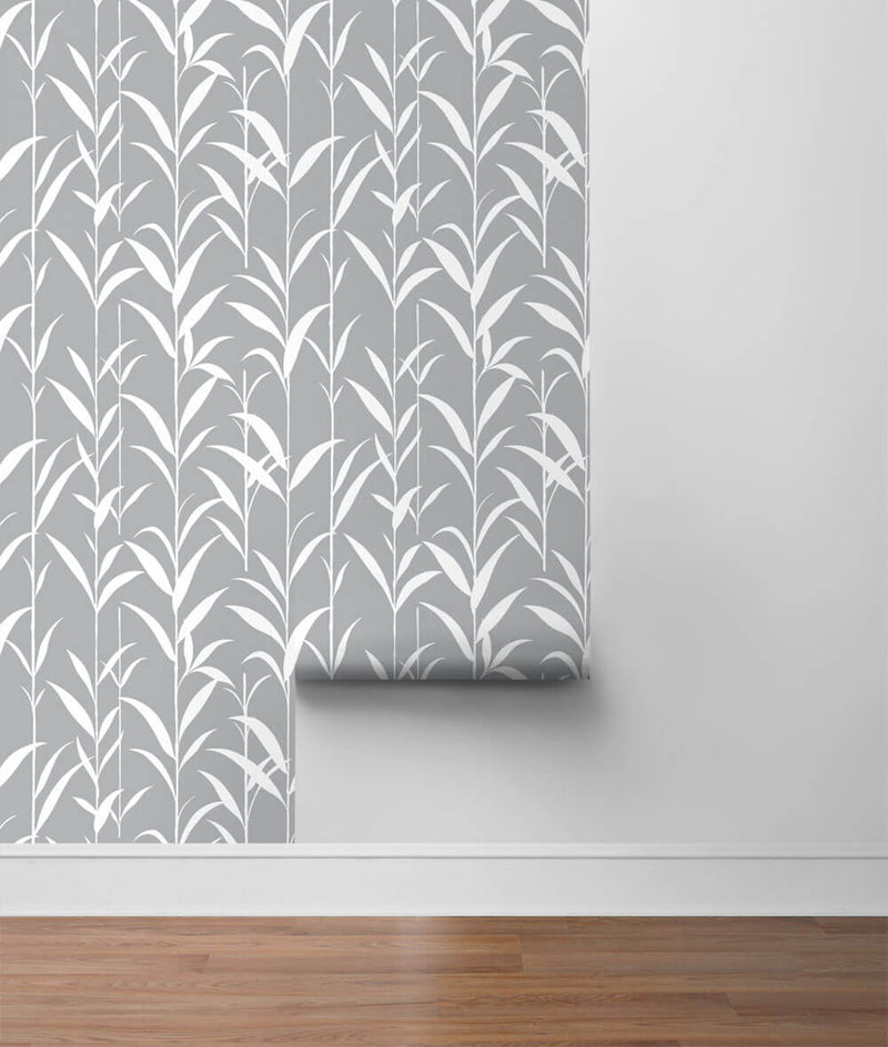 media image for Bamboo Leaves Peel-and-Stick Wallpaper in Grey by NextWall 241