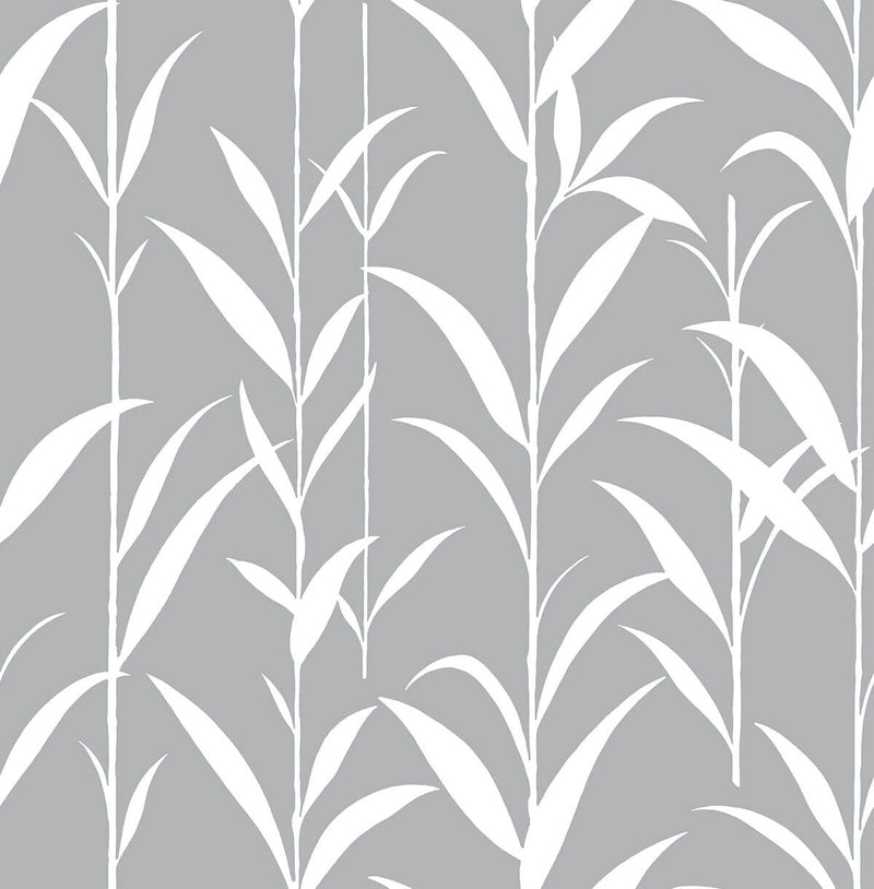 media image for Bamboo Leaves Peel-and-Stick Wallpaper in Grey by NextWall 287