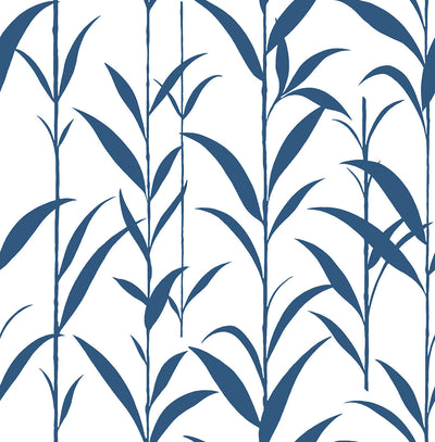 product image for Bamboo Leaves Peel-and-Stick Wallpaper in Navy Blue and White by NextWall 27
