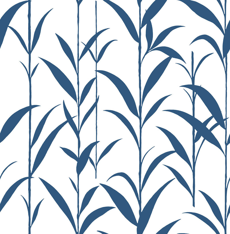 media image for Bamboo Leaves Peel-and-Stick Wallpaper in Navy Blue and White by NextWall 242