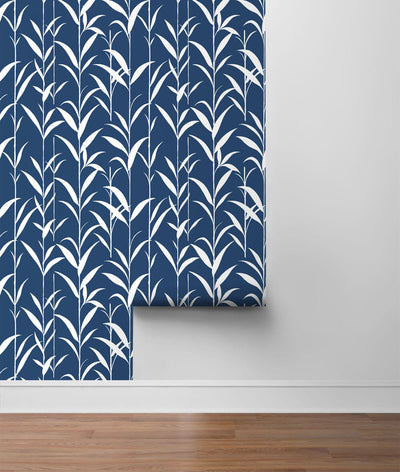 product image for Bamboo Leaves Peel-and-Stick Wallpaper in Navy Blue by NextWall 13