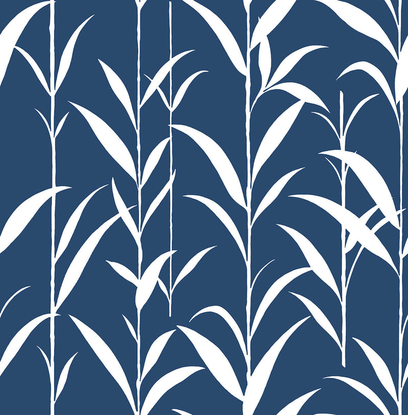 media image for Bamboo Leaves Peel-and-Stick Wallpaper in Navy Blue by NextWall 275