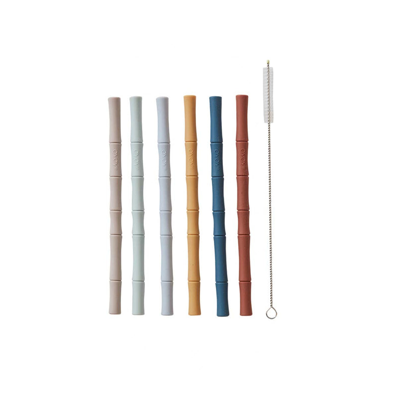 media image for bamboo silicone straw pack of 6 caramel blue oyoy m107199 1 24