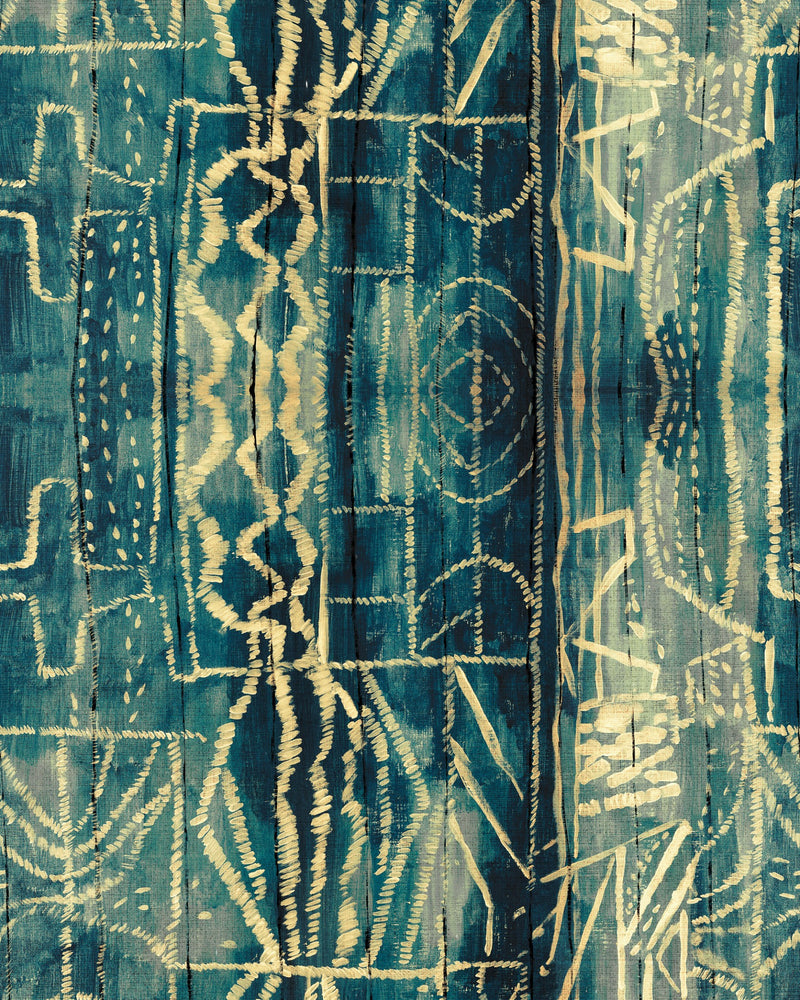 media image for sample bamileke wallpaper in blue and taupe from the wallpaper compendium collection by mind the gap 1 295