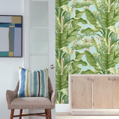 product image for Banana Leaf Peel & Stick Wallpaper in Blue and Green by York Wallcoverings 3