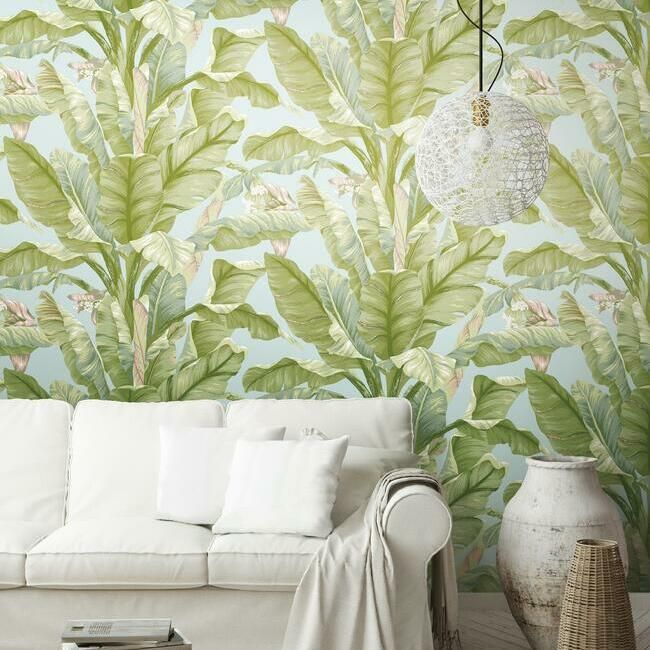 media image for Banana Leaf Peel & Stick Wallpaper in Blue and Green by York Wallcoverings 269