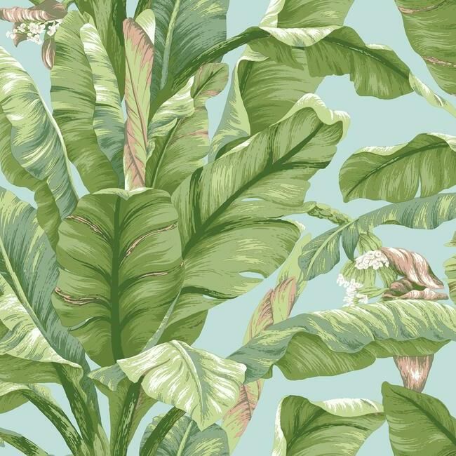 media image for Banana Leaf Peel & Stick Wallpaper in Blue and Green by York Wallcoverings 232