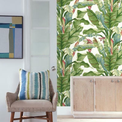 product image for Banana Leaf Peel & Stick Wallpaper in White and Green by York Wallcoverings 68