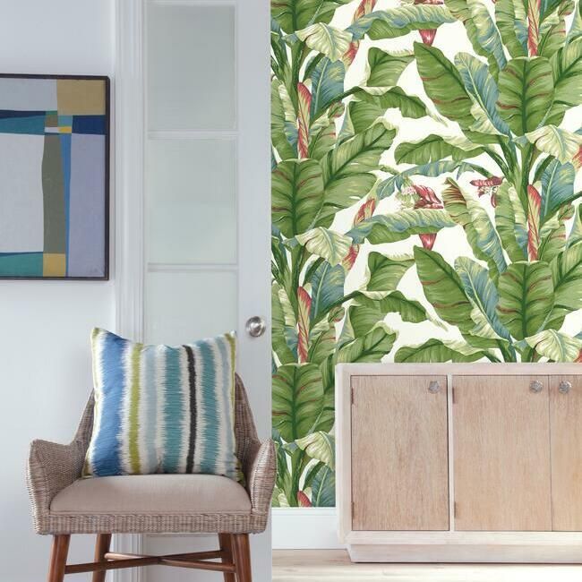 media image for Banana Leaf Peel & Stick Wallpaper in White and Green by York Wallcoverings 251