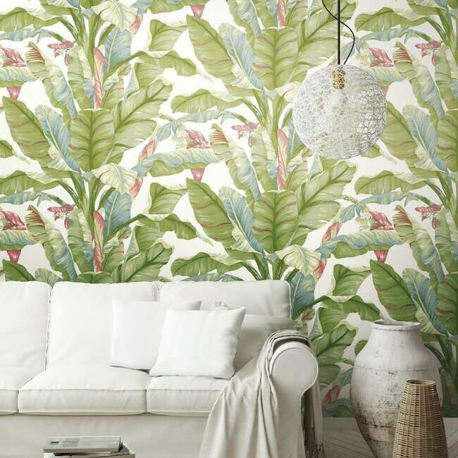 media image for Banana Leaf Peel & Stick Wallpaper in White and Green by York Wallcoverings 294