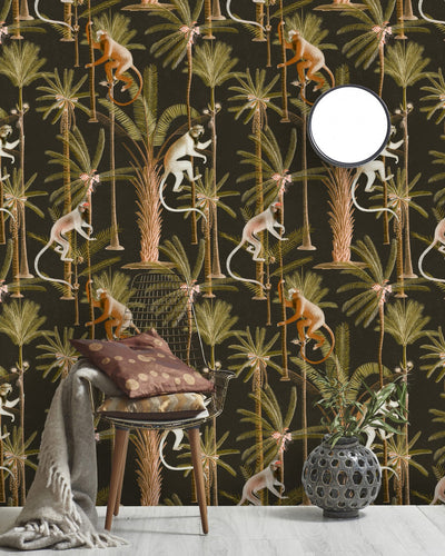 product image for Barbados Wallpaper in Anthracite and Green from the Rediscovered Paradise Collection by Mind the Gap 3