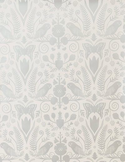 product image of sample barn owls and hollyhocks wallpaper in diamonds and pearls on cream by carson ellis for juju 1 578