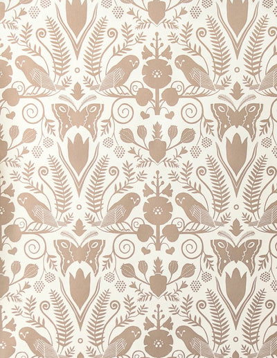 product image for Barn Owls and Hollyhocks Wallpaper in Rose Gold on Cream by Carson Ellis for Thatcher Studio 87