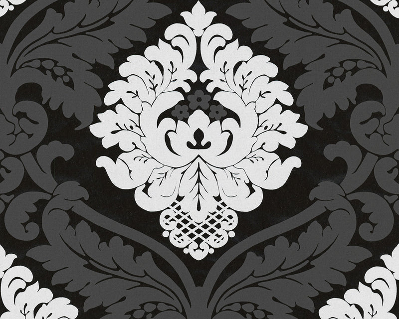 media image for Baroque Floral Wallpaper in Black and White design by BD Wall 247