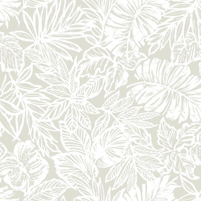 media image for sample batik tropical leaf peel stick wallpaper in beige and off white by roommates for york wallcoverings 1 229