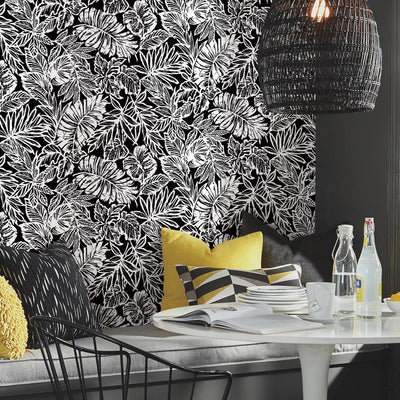 product image for Batik Tropical Leaf Peel & Stick Wallpaper in Black by RoomMates for York Wallcoverings 39