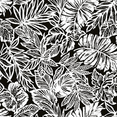 product image of sample batik tropical leaf peel stick wallpaper in black by roommates for york wallcoverings 1 593