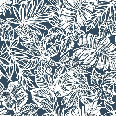 product image of sample batik tropical leaf peel stick wallpaper in blue by roommates for york wallcoverings 1 551