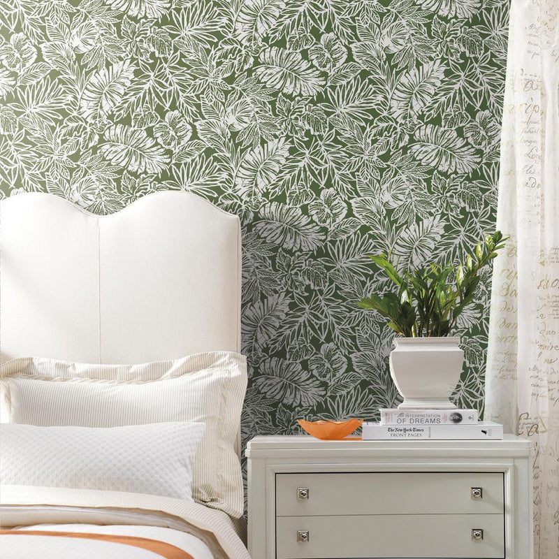 media image for Batik Tropical Leaf Peel & Stick Wallpaper in Green by RoomMates for York Wallcoverings 278