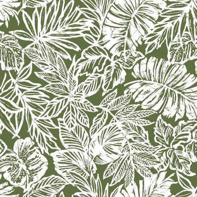product image of sample batik tropical leaf peel stick wallpaper in green by roommates for york wallcoverings 1 580