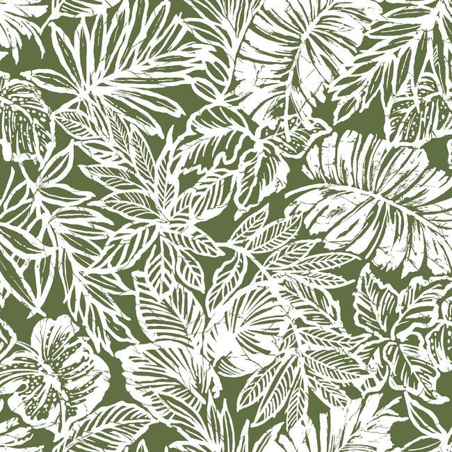 media image for sample batik tropical leaf peel stick wallpaper in green by roommates for york wallcoverings 1 278
