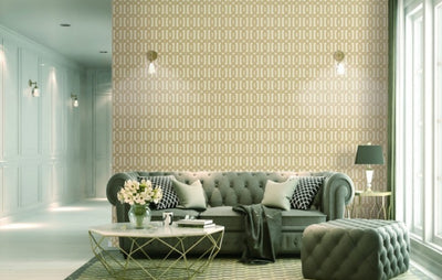 product image for Bea Textured Geometric Wallpaper in Beige and Gold by BD Wall 6