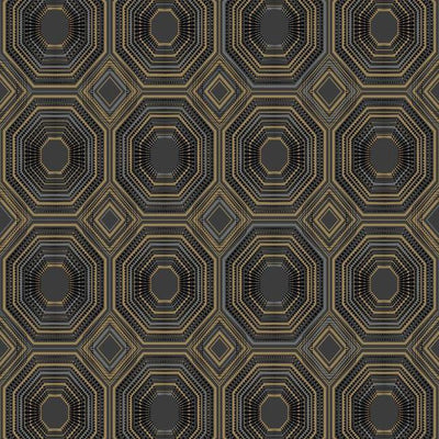 product image of sample bees knees peel stick wallpaper in black and gold by roommates for york wallcoverings 1 565
