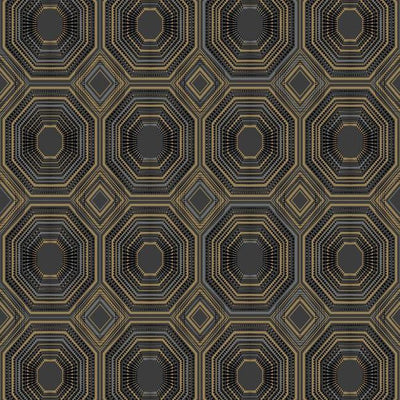 product image of sample bees knees peel stick wallpaper in black and gold by roommates for york wallcoverings 1 565