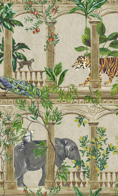 product image of sample beige ancient inspired tropical wallpaper by walls republic 1 594