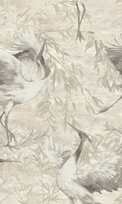product image of sample beige sarus crane in the field metallic wallpaper by walls republic 1 571