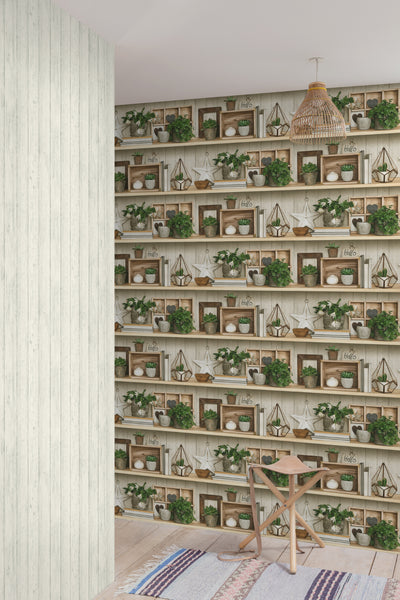 product image for Beige Succulent Shelves Wallpaper by Walls Republic 81