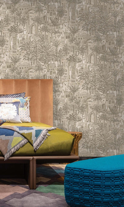 product image for Tropical Palm Leaves Beige in Ancient Time Botanical Wallpaper by Walls Republic 40