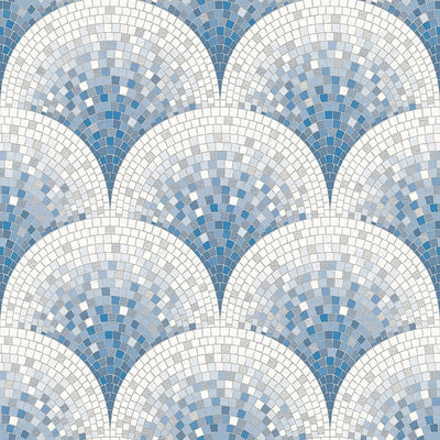 product image for Bella Textured Tile Effect Wallpaper in Pearl Blue and Ivory by BD Wall 70
