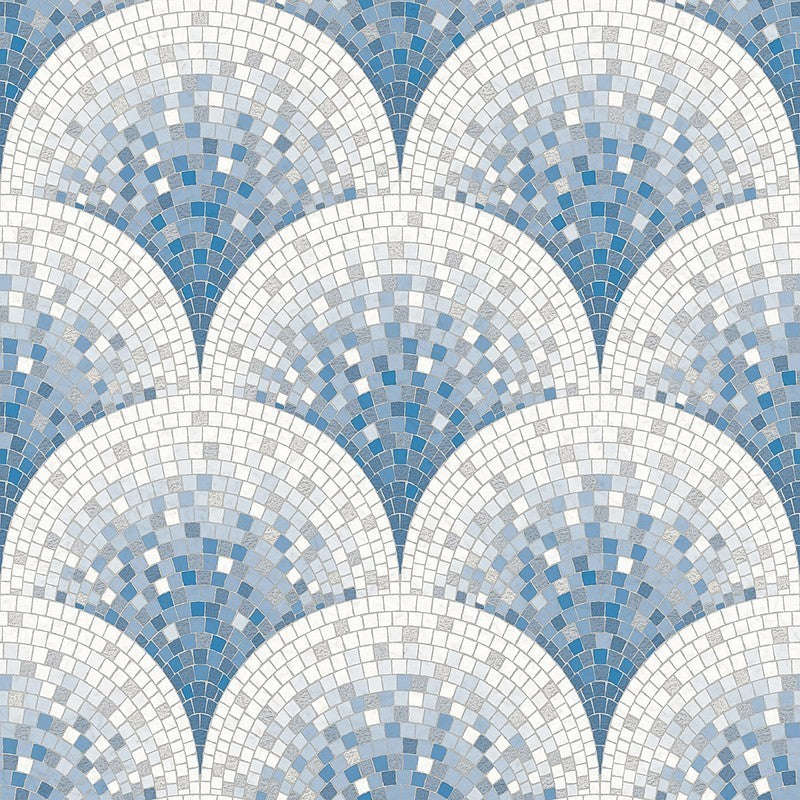 media image for Bella Textured Tile Effect Wallpaper in Pearl Blue and Ivory by BD Wall 261