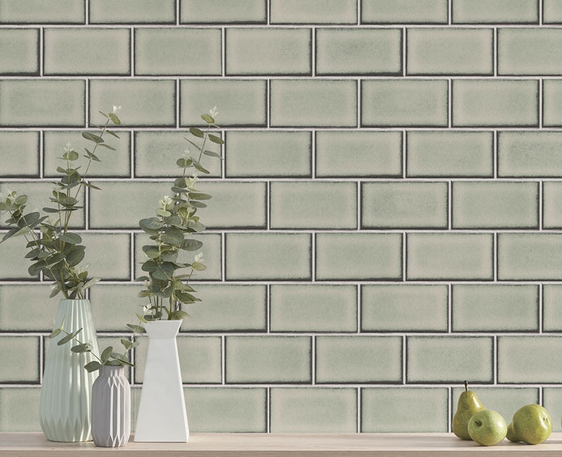 media image for Berkeley Brick Tile Wallpaper in Grey by BD Wall 211