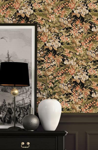 product image for Bessie Textured Floral Wallpaper in Black Multi by BD Wall 65