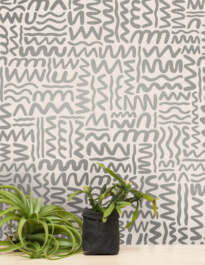 product image for Big Moon Wallpaper in Gunmetal on Blush by Thatcher Studio 31