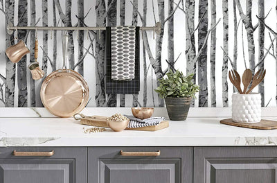 product image for Birch Trees Peel-and-Stick Wallpaper in Monochrome by NextWall 71