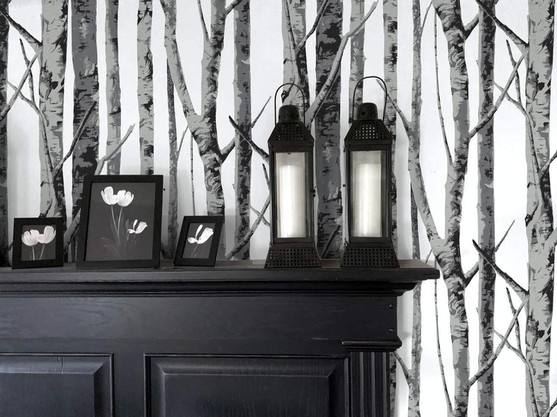 media image for Birch Trees Peel-and-Stick Wallpaper in Monochrome by NextWall 277
