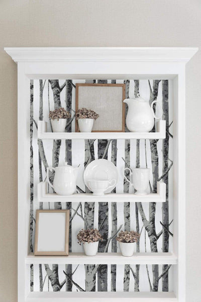 product image for Birch Trees Peel-and-Stick Wallpaper in Monochrome by NextWall 5